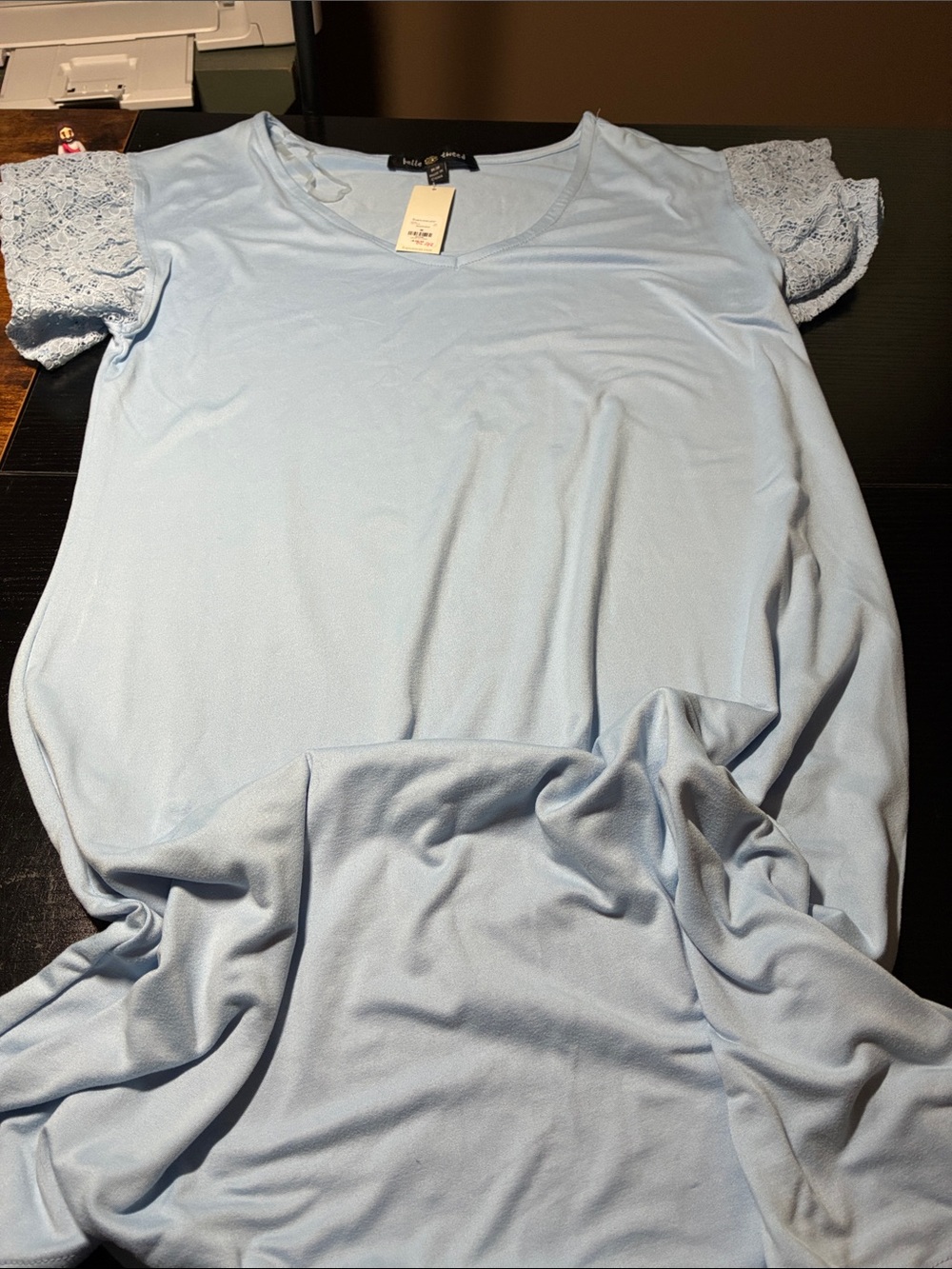 Elle Powder Blue Short Sleeve Lace Sleep Top